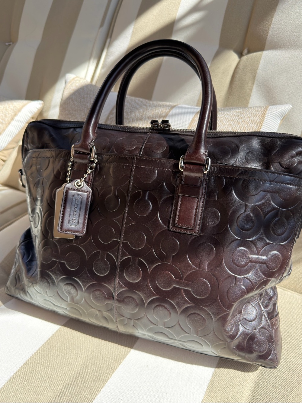 COACH Brown C Logo Stamped Leather Briefcase Laptop Business Shoulder Bag 70251 - Picture 4 of 13